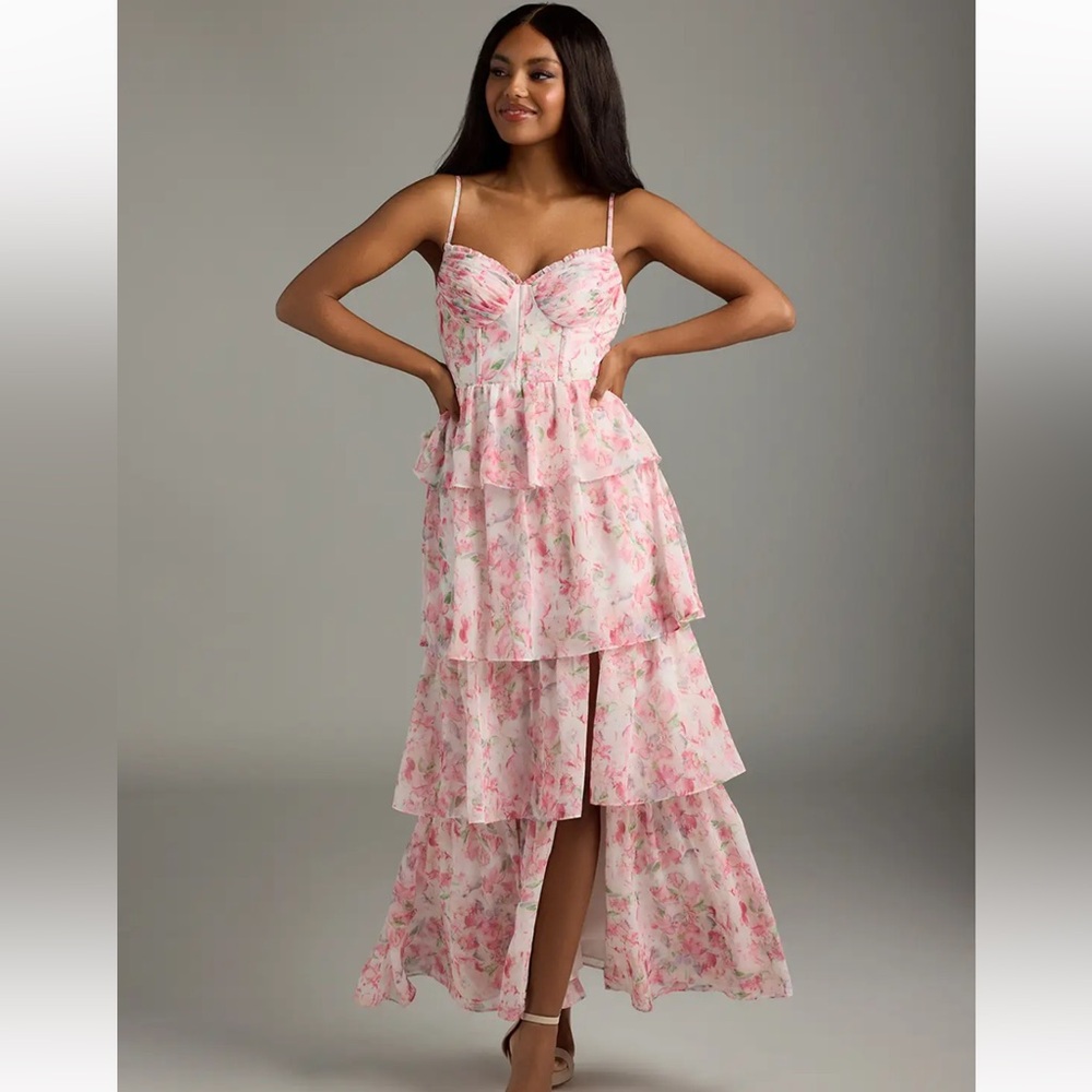 NWT Azazie Kaiden Floral A-Line Sweetheart Neckline Chiffon Dress